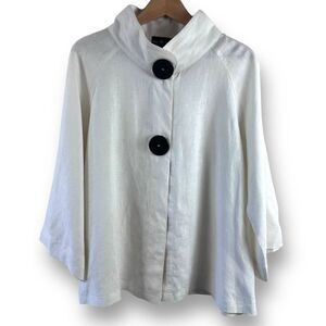 Connie's Moonlight Women's M Oversized‎ Button Coat 100% Linen Draped Lagenlook